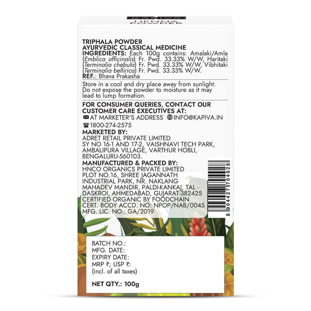 Kapiva Organic Triphala Powder Digestive Wellness Support For Daily Balance Natural Herbal Drink Mix 100 G Pack Of 2