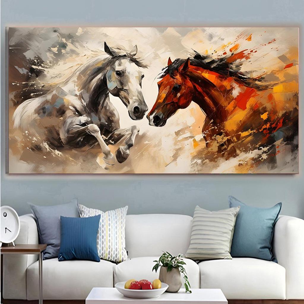 Large Fashion Horse Canvas Mural - Brown Horse Portrait Wall Decor for Living Room or Bedroom