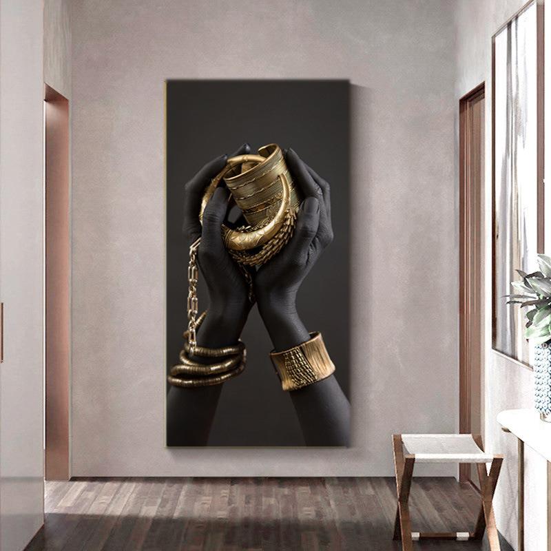 Black Hand With Golden Jewelry Canvas Paintings Posters And Prints African Art Modern Pictures Home Wall Decoration Background Wall Decoration