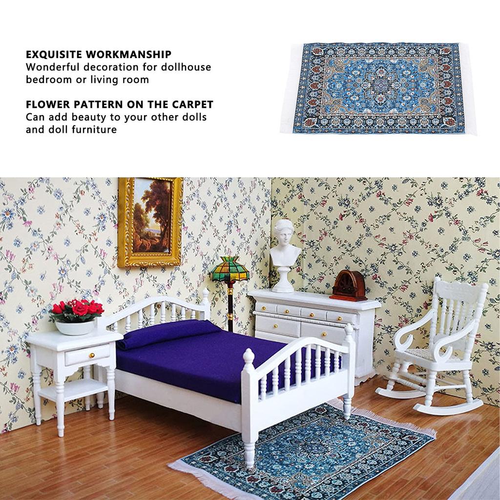 Vintage woven miniature Turkish carpet with floral print for dollhouses