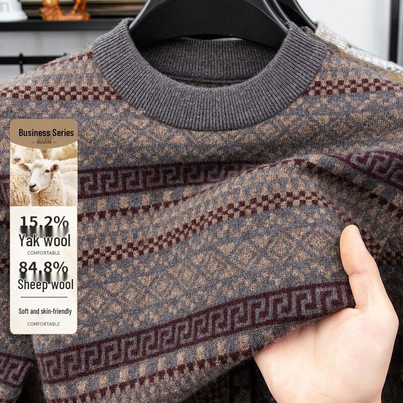 

Men s Yak Wool Blend Color Block Round Neck Sweater L /50(175/92A)