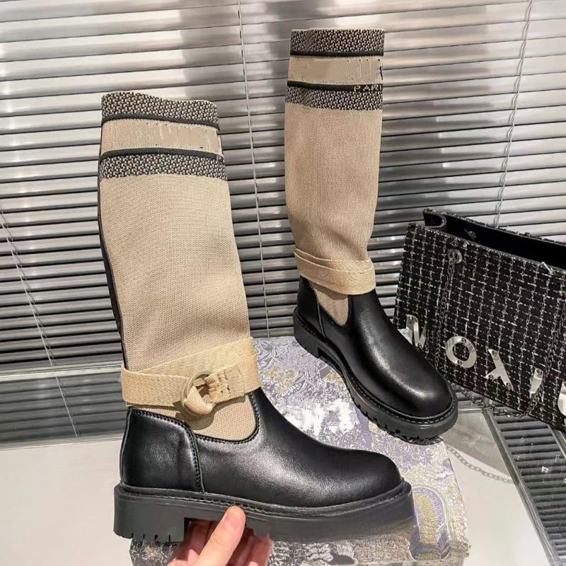 Long Boots Embroidered Leather Retro Color Matching Knight Boots Women
