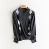 Women's Merino Wool Polo Collar Sweater - 2026 Spring/Autumn, Diamond Pattern Knit Pullover