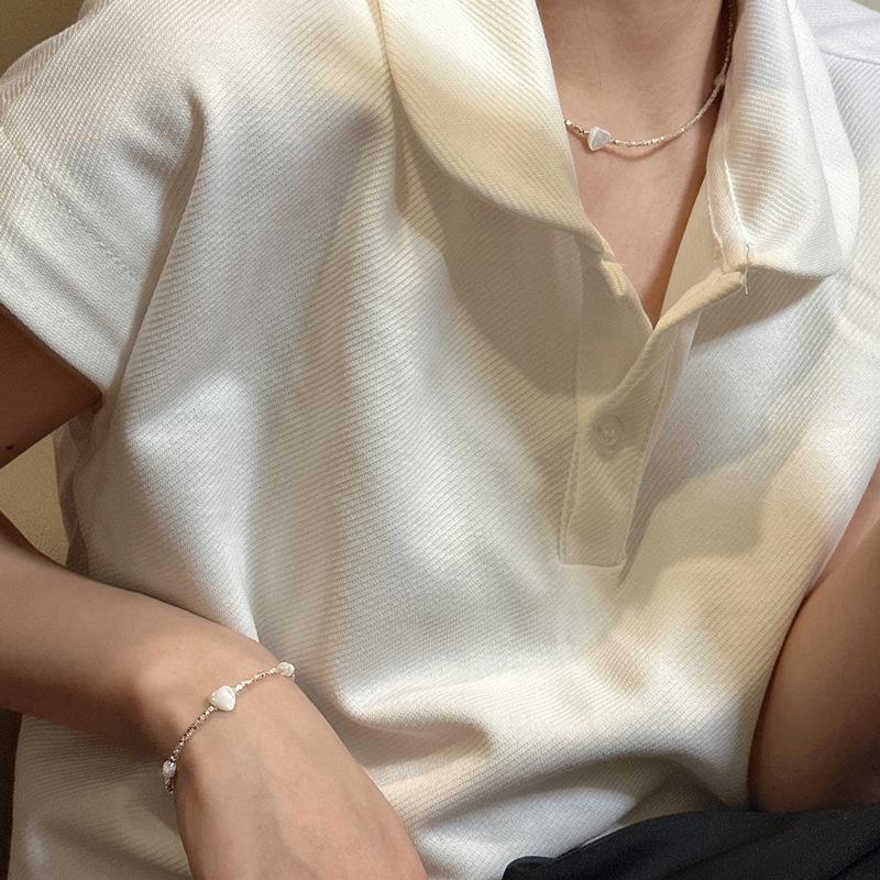Korean Style Heart-Shaped Clavicle Chain: S925 Sterling Silver Mother-of-Pearl Necklace Bracelet