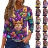 חולצות נשים שרוול 3/4 הדפס פרחוני אופנה וינטג' קז'ואל רפויות עם צווארון עגול מידות גדולות