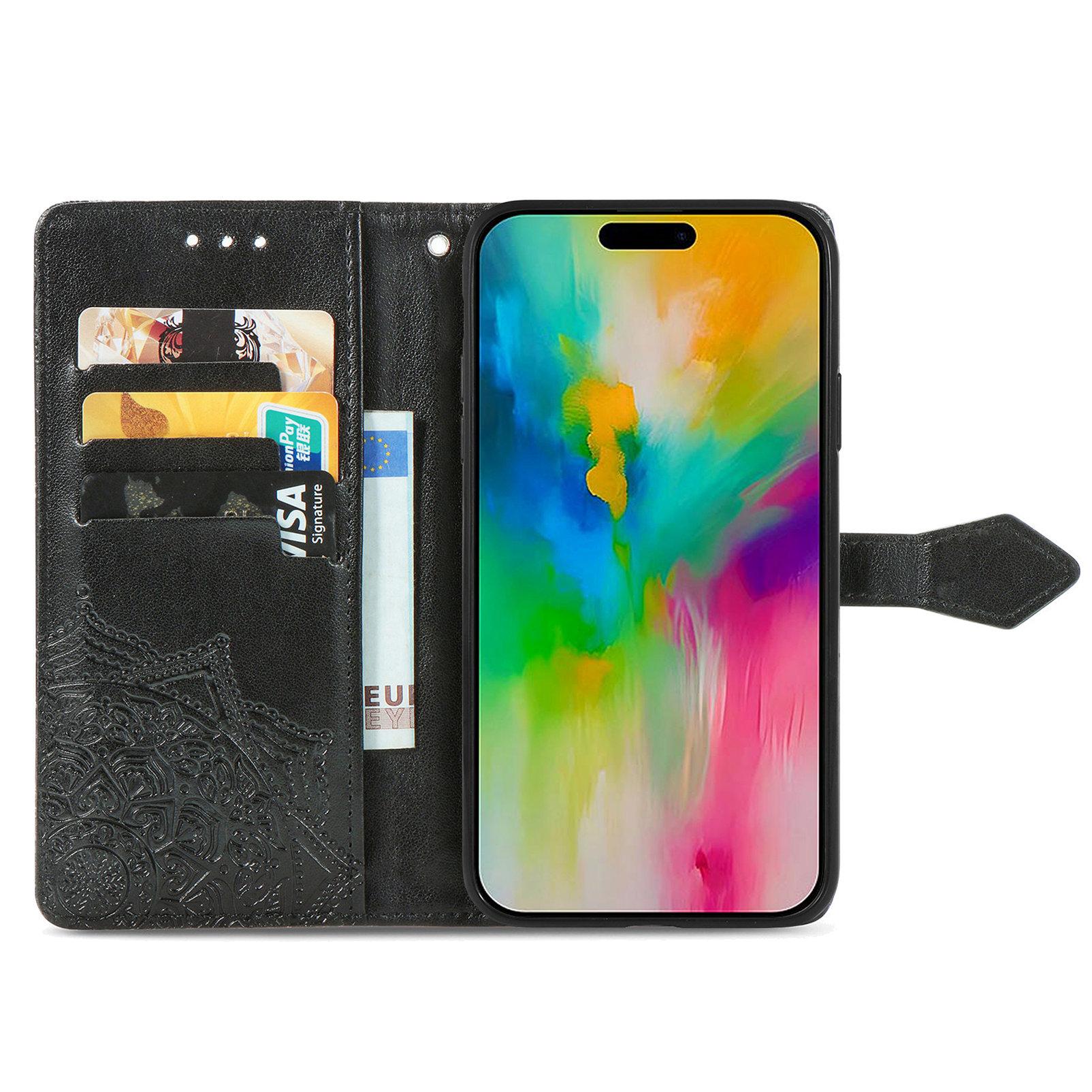 

Чохол для iPhone 16 з тисненням мандали, шкіряний чохол для телефону, гаманець, тримач для карток