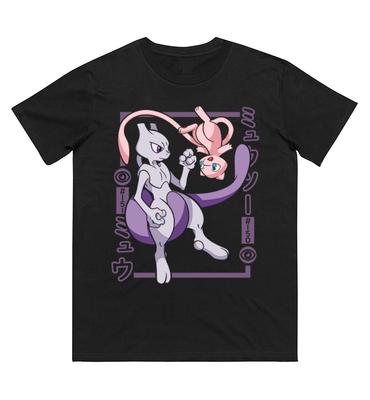 Koszulka z grafiką Pokemon Mewtwo Mew Unisex Luźna Miękka Bawełna Krótki Rękaw Anime Japońskie Kanji Numer Nadruk Codzienny Streetwear Top dla Mężczyzn Kobiet