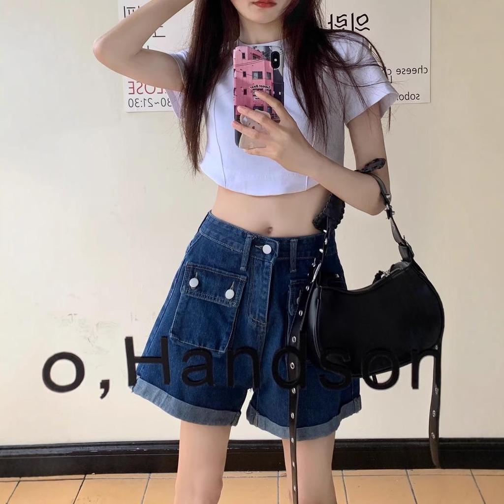 2025 Women's Black High-Waist A-Line Denim Shorts - Sexy, Slimming, Loose Fit, Wide Leg