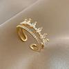 Korean New Luxury Golden Copper Zircon Rings Sparkling Zircon Princess Crown Ring for Women Girl Fine Jewelry Wedding Gifts