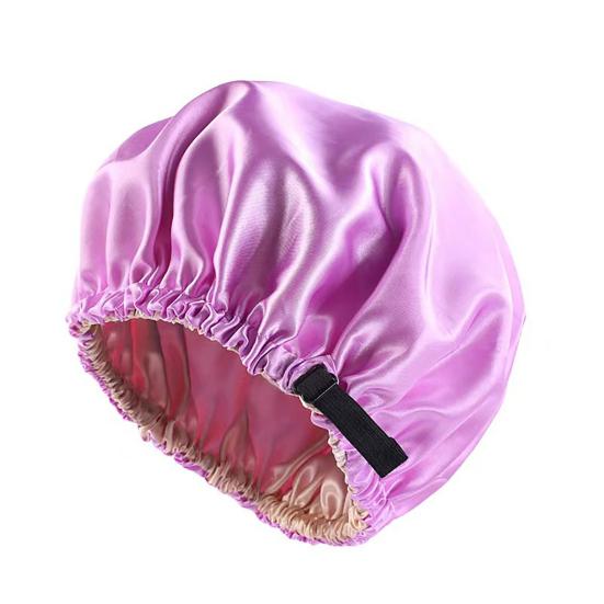 

Women Sleeping Cap Satin Hair Bonnet Adjustable Elastic Wrap Sleep Hat Double Layer Hair Care Sleeping Cap for Curly Long Hair фиолетовый