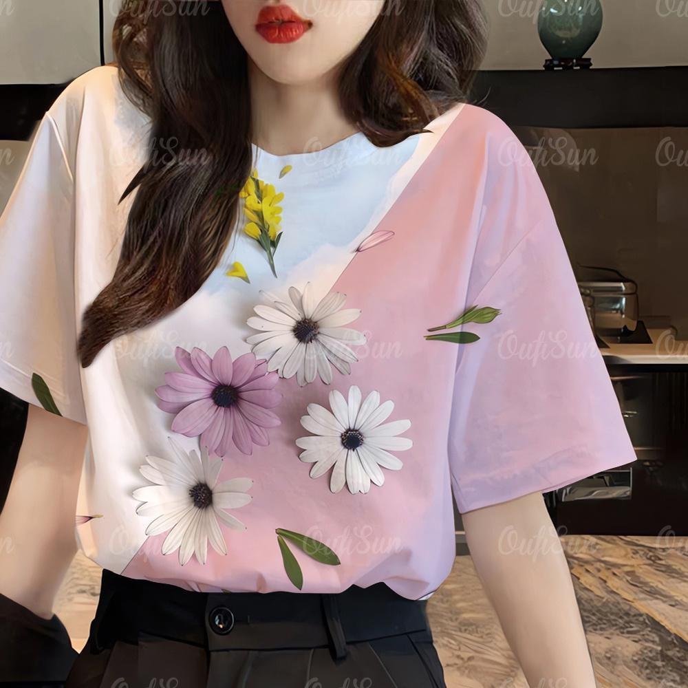 

Women s Flowers T-shirt For Women Clothing Summer New In Tops Tee Short-sleeve O-neck Casual Tshirt 5XL