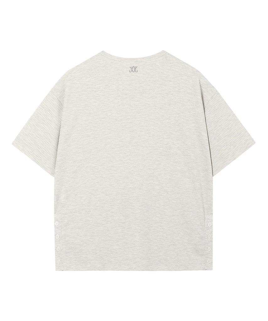 Weseullihyuseuteon W Metal Button Henley Neck Knit Gray