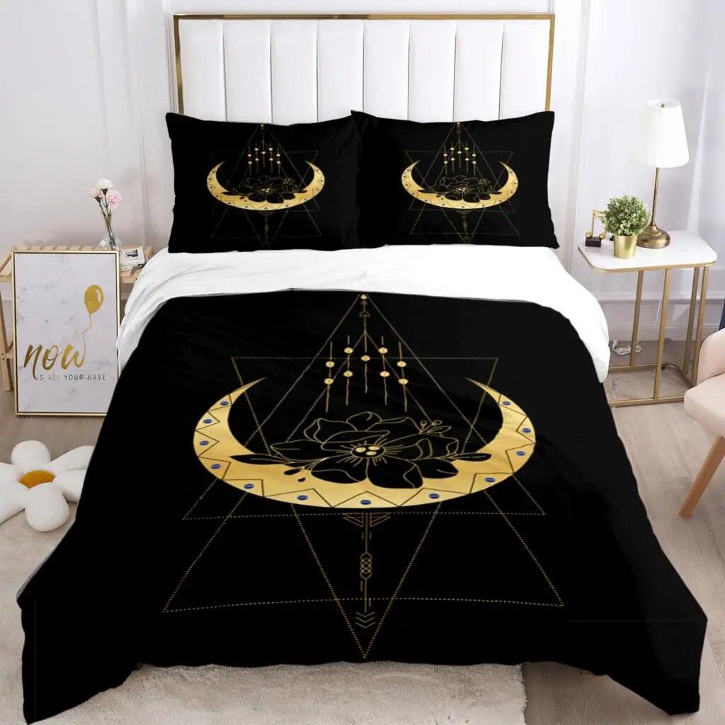 Magic Astrology Esoteric Gold Print Three Piece Set Fashion Bedding Article Children Or Adults For Beds Quilt Covers Pillowcases