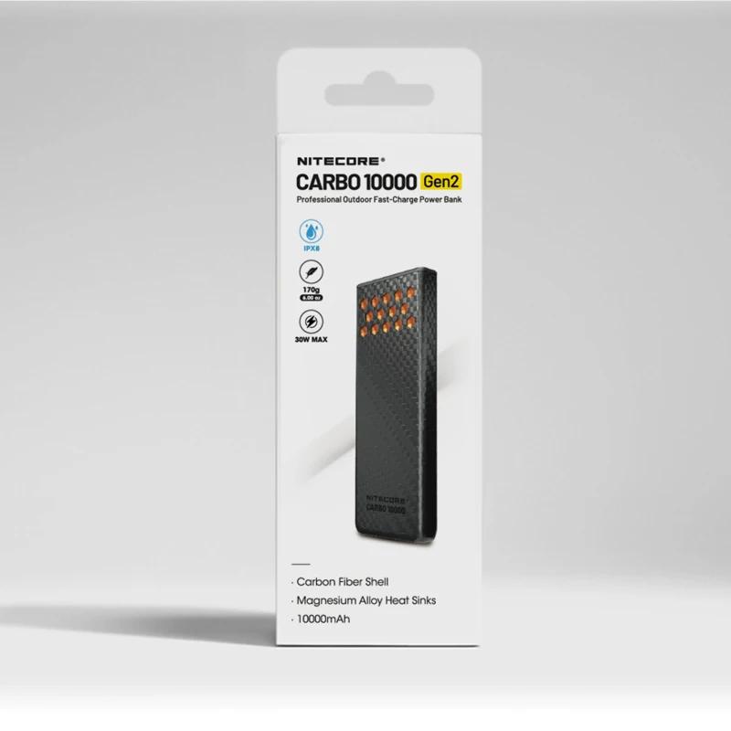 NITECORE CARBO 10000 Gen2 10000mAh Large Capacity Mobile Power Bank IPX8 Carbon Fiber PD/QC 30W Fast Charging Dual USB-C Ports