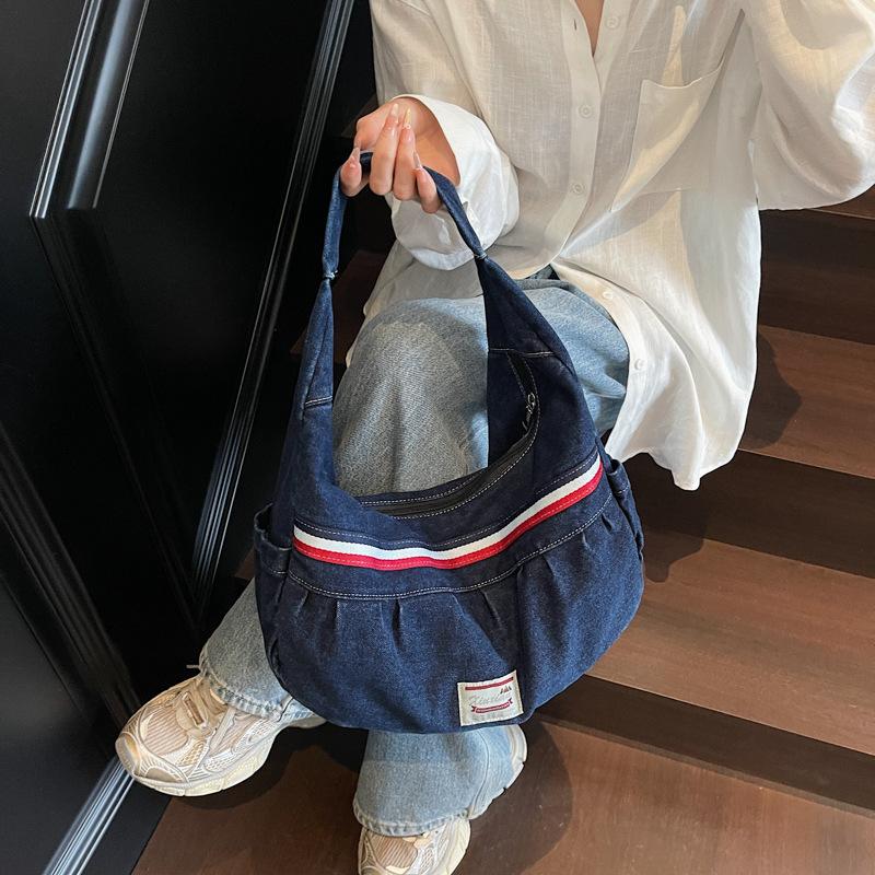 Denim Tasche Damen Große Kapazität Sommer Vielseitig Schulter Unterarmtasche Lässig Arbeit Pendler Knödeltasche