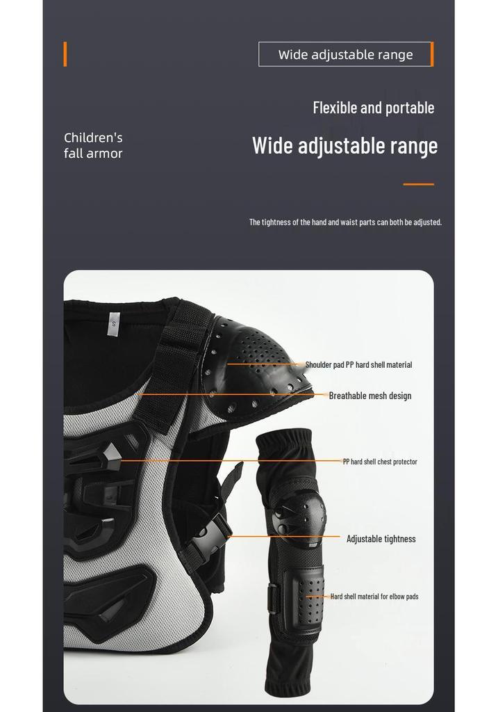 Kids' Motorcycle Balance Bike Armor Set: Knee, Elbow, Chest & Back Protectors.