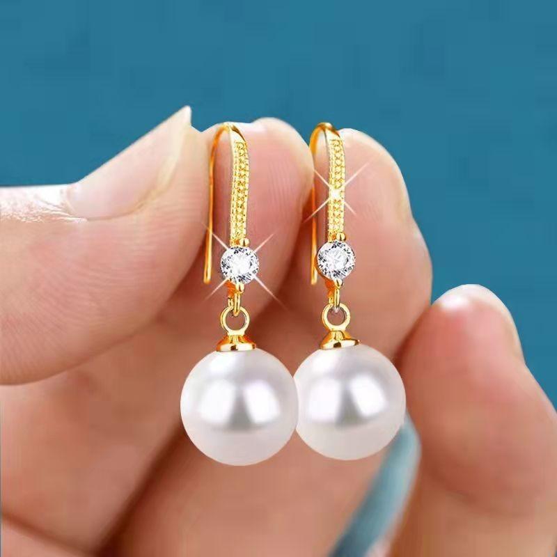 

Pure copper ear hook new simple female pearl temperament is not easy to fall off earrings earrings ear jewelry fashionable and versatile