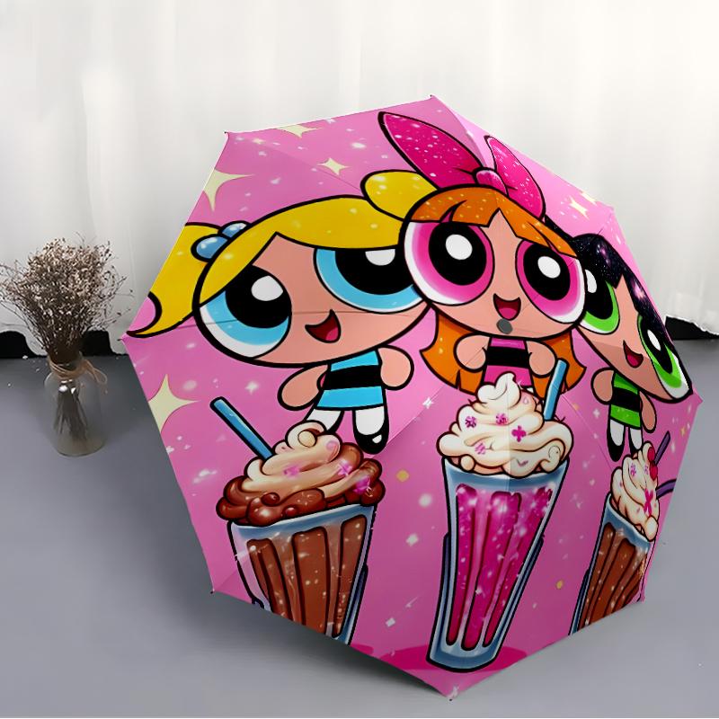 The Powerpuff Girls1 Print Automatic Umbrella, 8 Rib Iron Frame, Plastic Handle, Suitable for Outdoor Travel &Daily , Ideal Gift