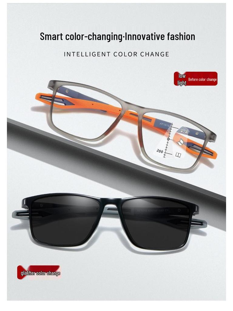 Ultra-Light Dual-Focus Photochromic Reading Glasses for Men - Anti-Blue Light, HD Progressive Multi-Focal Lenses