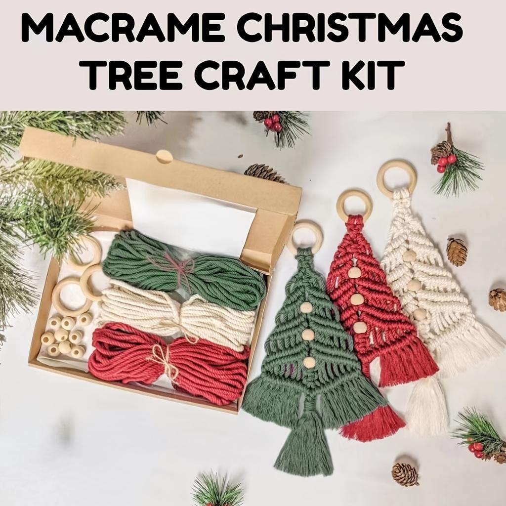 3pcs Woven Hand-Woven Cotton Rope Tapestry Christmas Tree Hanging DIY Kit Christmas Craft Gift Kit Very Suitable For Family Friends Holiday Gift