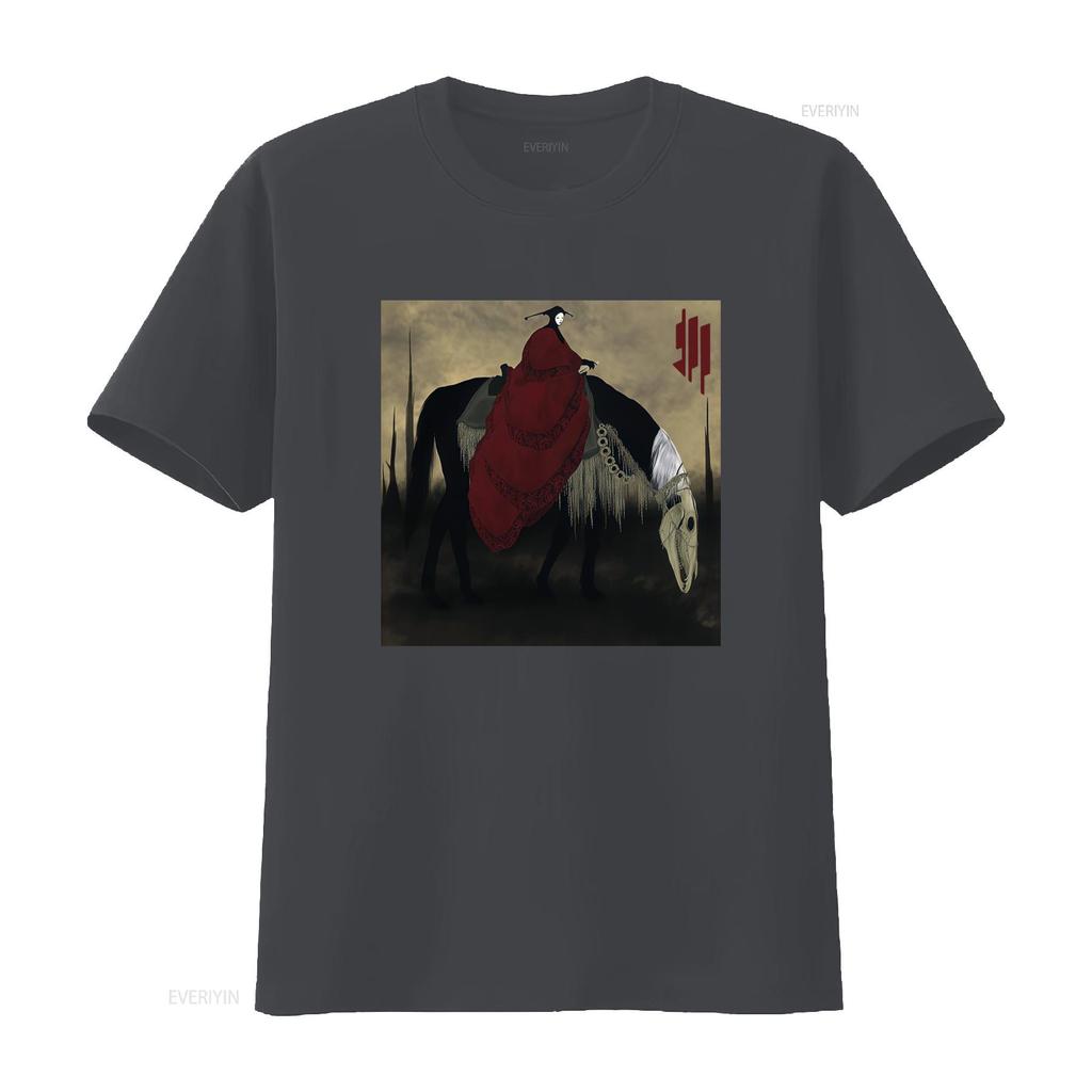 Skrillex Quest For Fire Premium T Shirt Unique Gothic Design with Mysterious Rider and Skull Horse Print Vintage Washed