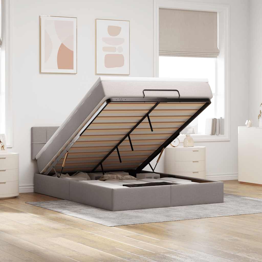 Ottoman Bed with Mattress Taupe 140x190 Cm Fabric