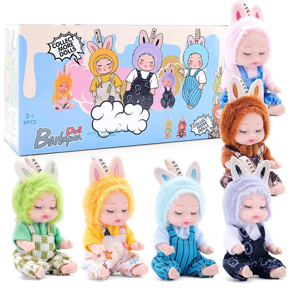 4-inch Mini Reborn Doll Simulation Baby Doll Washable Animal Clothes BJD Doll Easter Christmas Birthday Newborn Gift Set Box