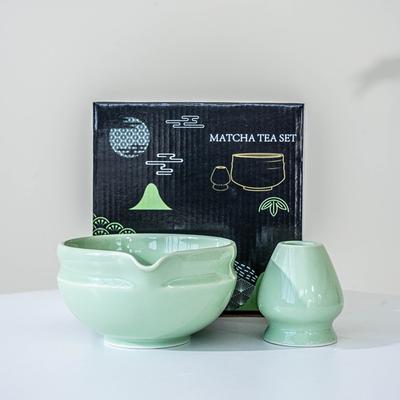 Nouveau Bol à Matcha en Céramique avec Bec Verseur Kit Réutilisable pour la Préparation du Matcha Couleur Dégradée Support pour Fouet à Matcha Amateurs de Thé