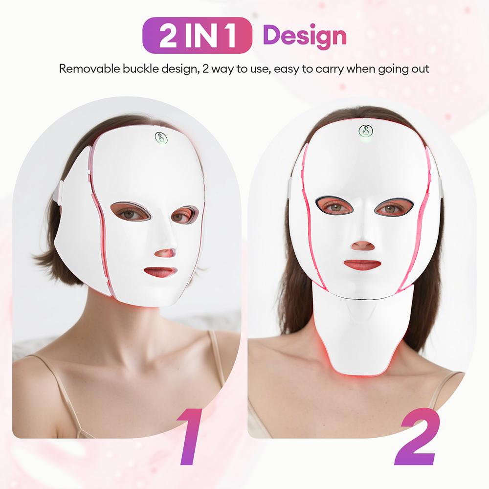 Newly Upgraded LED Face Mask with Neck Wireless 7 Colors Photon LED Facial Mask Repair Skin Rejuvenation Firming Beauty Tool