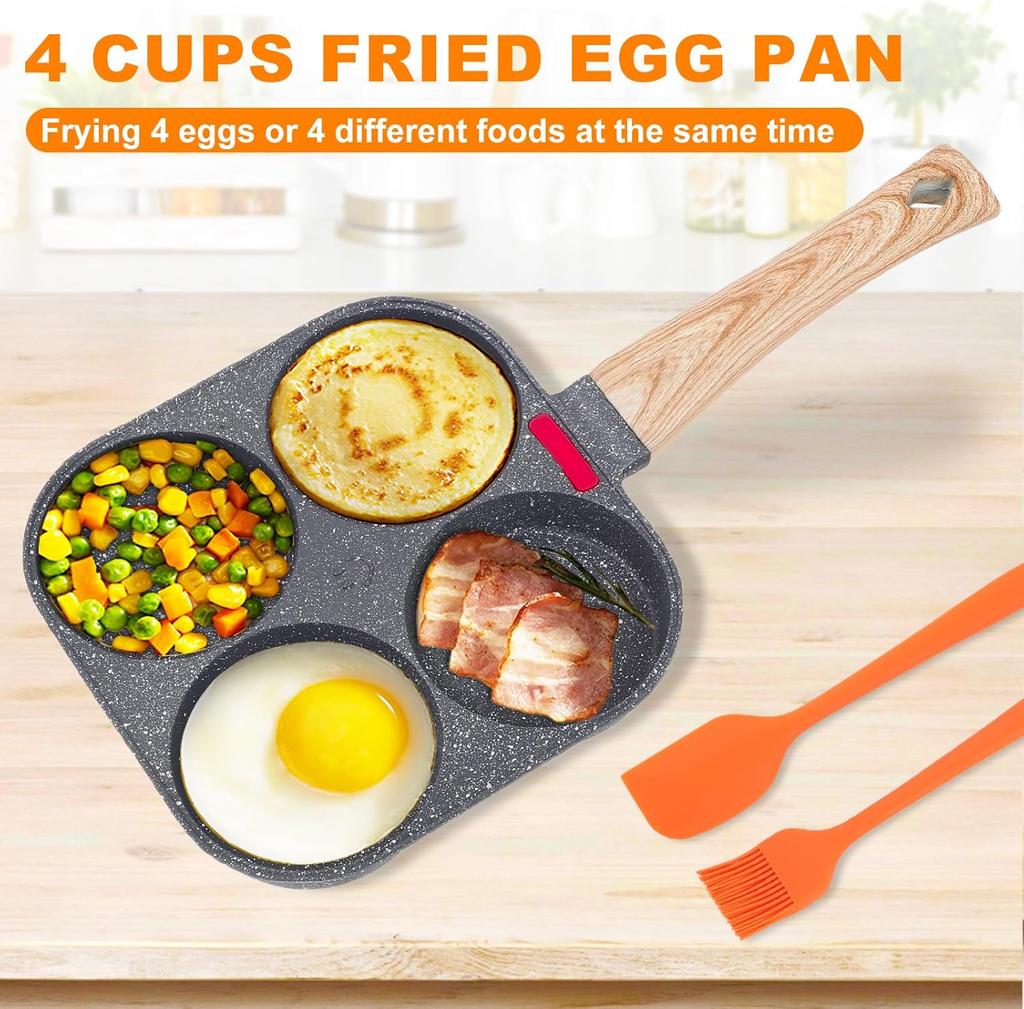 4-Cup Egg Pan Nonstick, Healthy Aluminum Omelette Pan, Breakfast Omelette Skillet for Fried Eggs Cooker, Pancakes, Suit