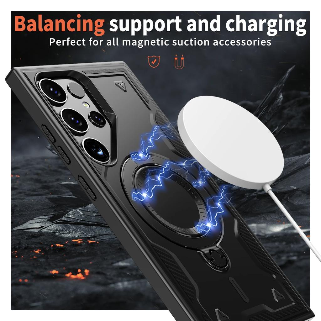 Military Armor Shockproof Case For Samsung Galaxy S22 Ultra S23 FE S24 S25 Plus 360° Rotating Stand TPU Frame Plastic Back Cover