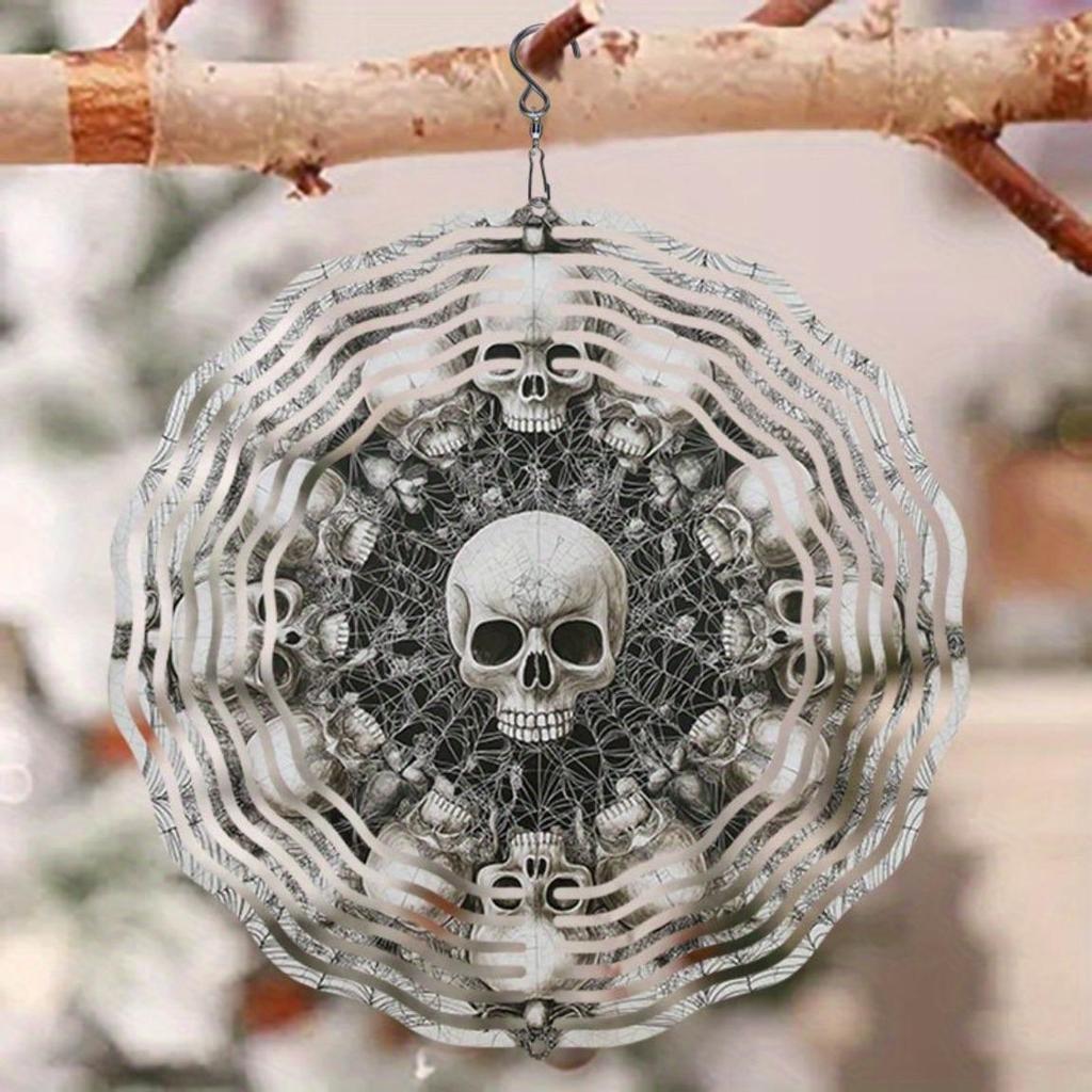 Skull Vortex Metal Wind Chime for Outdoor Garden Decor Holiday Christmas Thanksgiving Gift Indoor Outdoor Hanging Art No Electricity
