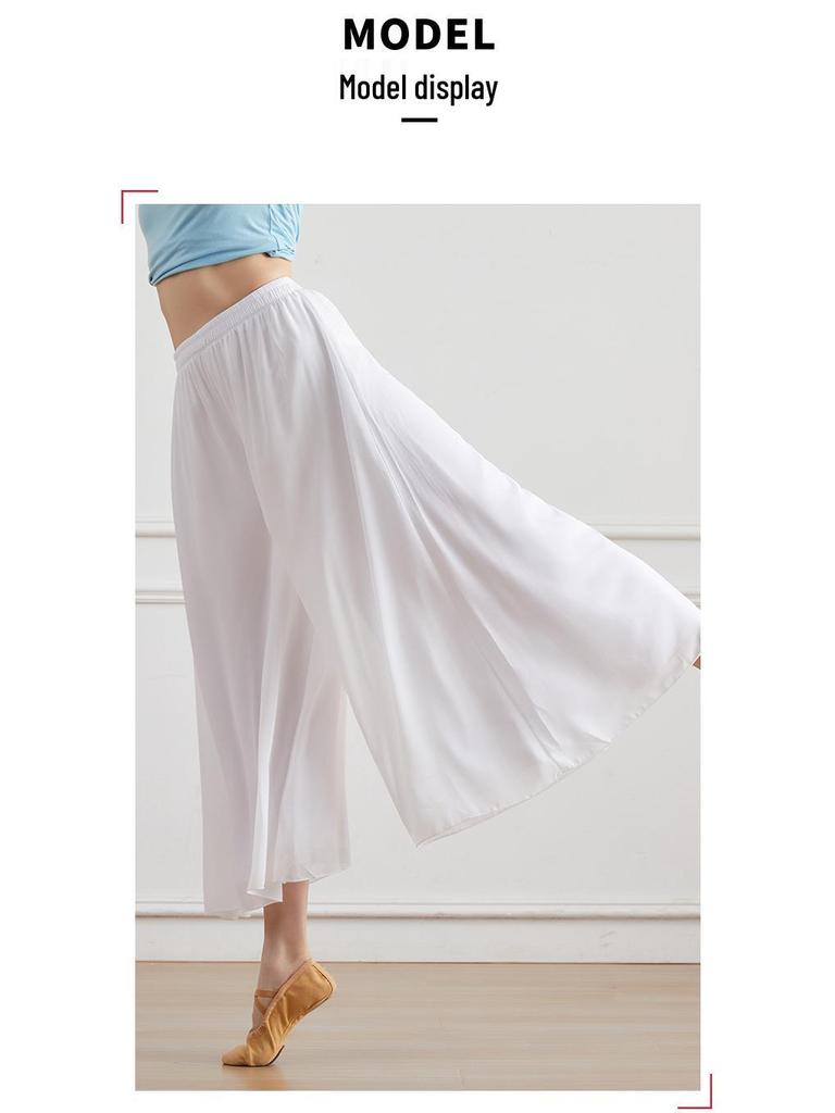 Women's White High Waist Chiffon Dance Pants - Wide Leg, Flowy, Modern Performance Wear