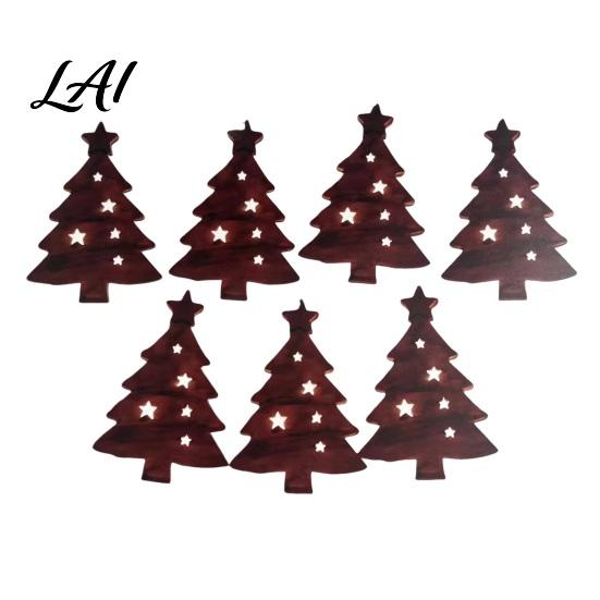 Rustic Farmhouse Wooden Christmas Hangings 7Pcs Holiday Wall Silhouette Lights with Warm Backlight, LED