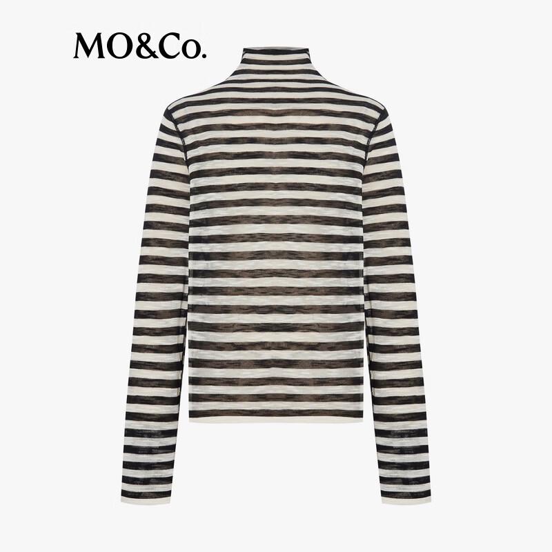 MO&Co. Striped Semi-High Collar Long Sleeve Sweater