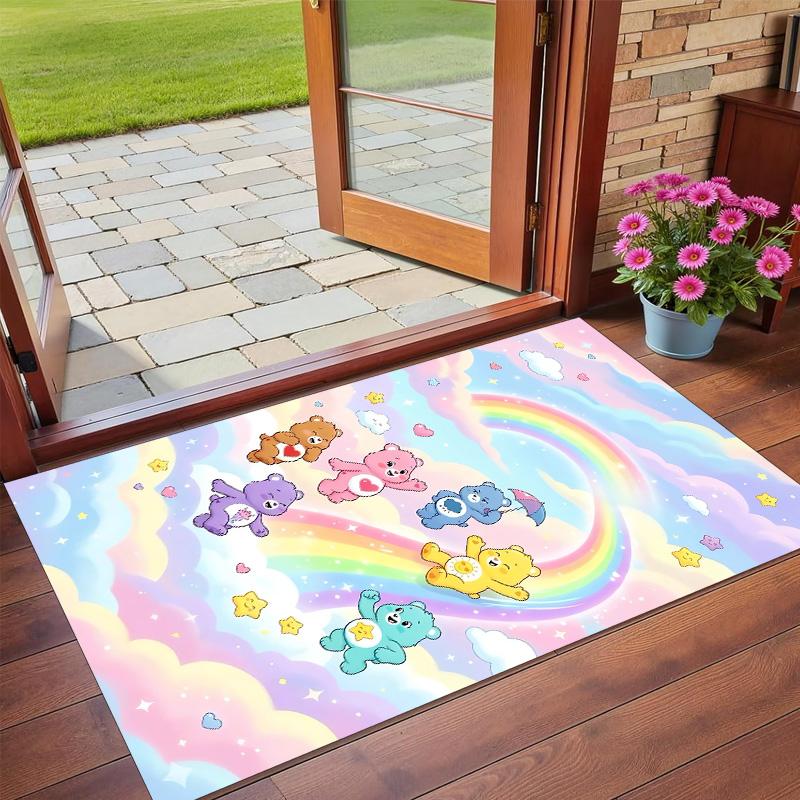 Anti‑Slip Crystal Velvet Floor Rug, Care Bears Design Carpet for Indoor Living Bedroom Home Decoration