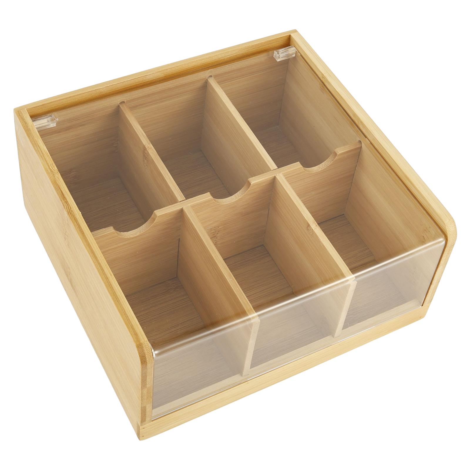 

Бамбуковая коробка для хранения чайных пакетиков с прозрачной крышкой, контейнер с 6 отделениями, настольная кофейная станция, органайзер для пакетиков сахара, чайница