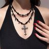 Black Pearl Beaded Cross Necklace Heavy Industry Multi-layer Sweater Chain Choker Diamond Pendant Stacked Neck Chain