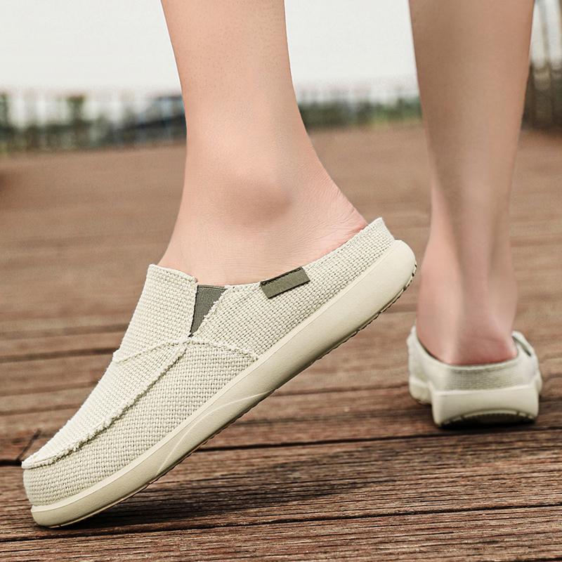 Große Größe 39-47 Canvas Halbschuhe für Herren Pantoletten Slipper Ballerinas Rückenfreie Slipper Hausschuhe Herren Slides Herren Offene Freizeit Schuhe