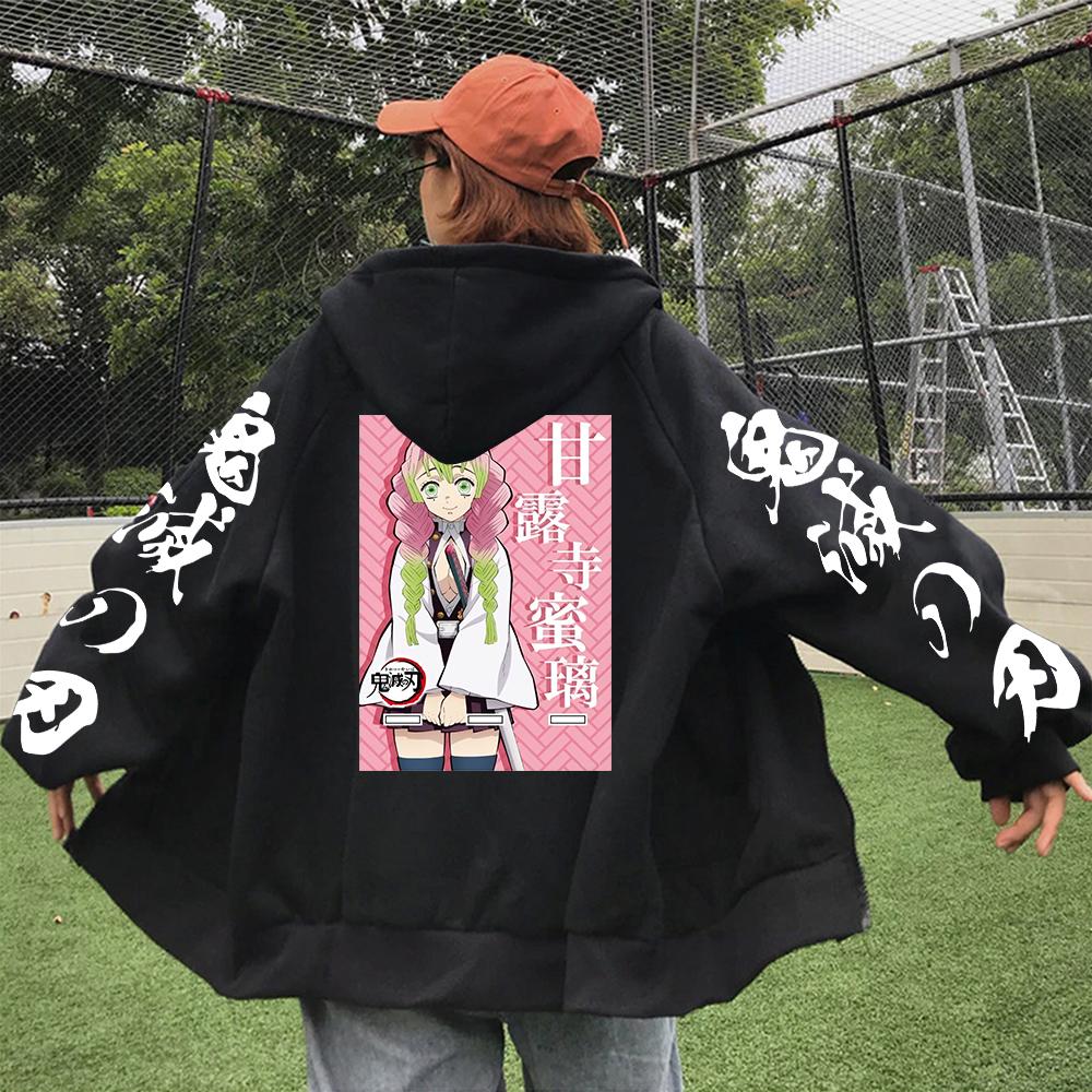 Anime Autumn Demon Slayer Hoodies Kanroji Miritsu Smile Printed Cartoon Men Women Autumn Casual Warm Zipper Jacket Sweatshirts