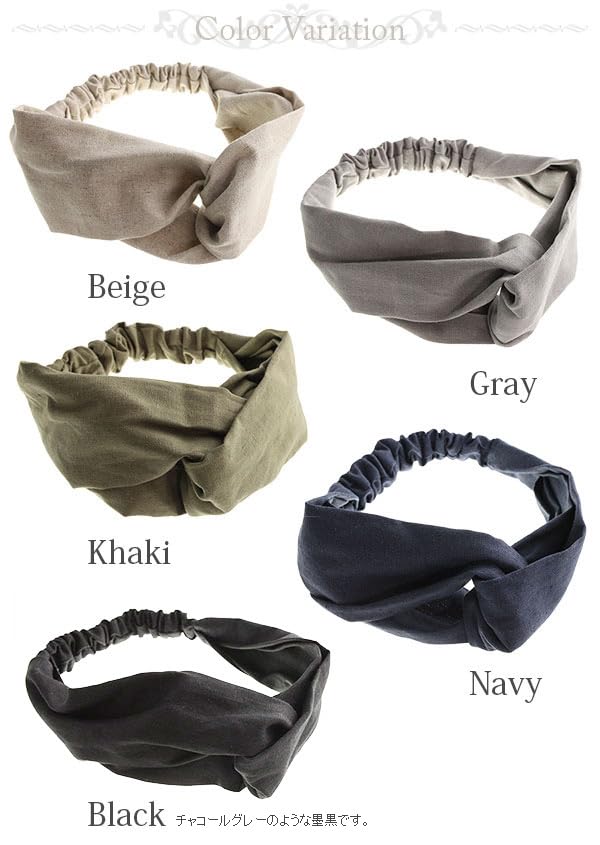 VINGTAINE Natural Cross Hair Simple Hairband, Headband, Accessory, Turban, Style, Gray, HB-51-GY