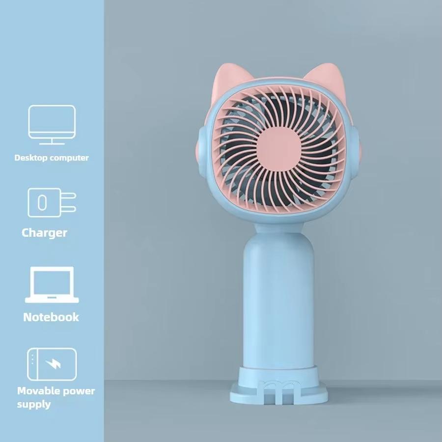Cute Cartoon USB Fan Portable Handheld Fan with Phone Stand синий