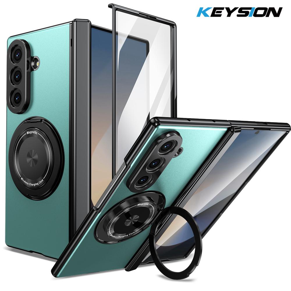 KEYSION 360°Rotating Magnetic Ring Stand Case for MagSafe for Samsung Galaxy Z Fold 7 5G Hinge Phone Cover with Screen Protector