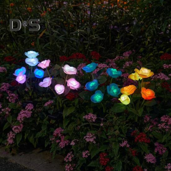 4Pcs Solar Powered Rose Lamp High Efficiency LED Waterproof Outdoor Garden Stake Light with 3D Rose Design