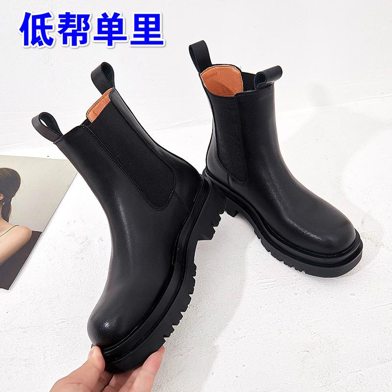 

Smoke boots spring and autumn new first-layer cowhide Martin boots women s high-top large-size velvet short boots children 34