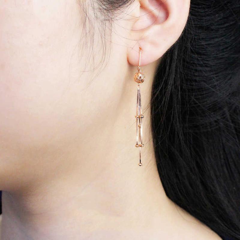 Purple Gold Hollow Beads Shiny Earrings Colored Gold Fringed Snake Bone Rose Gold Plated Long
