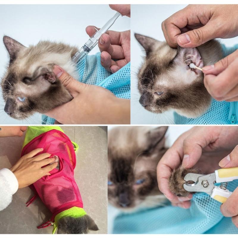 Mesh Cats Grooming Bag Adjust Cats Bathing Net Bag Washing Bath Bag for Small Cats Grooming Trimming Scratchproof