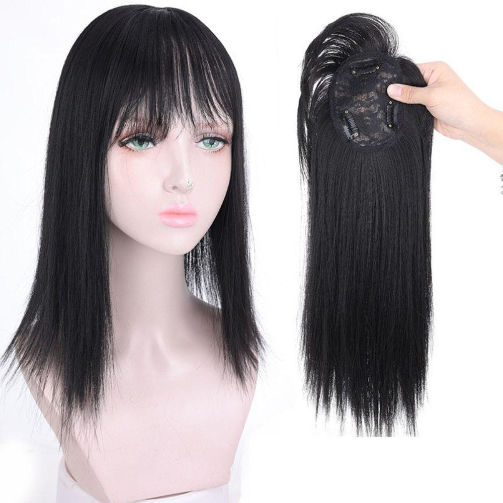 Clip In Increase Hair Volume Topper Hair Piece Long Straight Wig Head Top Wig Block 3D Hair Bangs