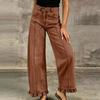 Jeans da donna a gamba dritta e larghi, design alla moda con bordo a fungo