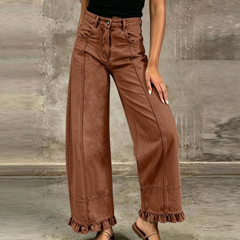 Jeans da donna a gamba dritta e larghi, design alla moda con bordo a fungo
